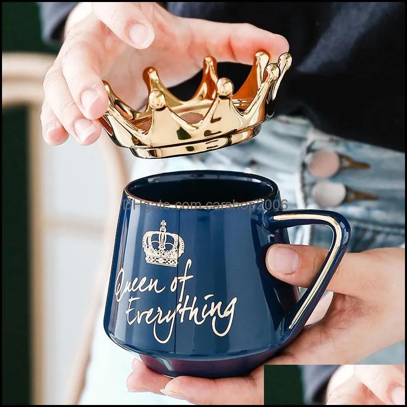 mugs queen of everything mug with crown lid and spoon ceramic coffee cup gift for girlfriend wife fas6