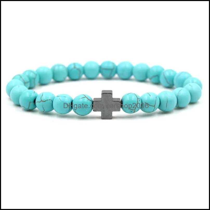 pretty cross bracelet men charm hematite with wood lava turquoise stone bead bracelet men bracelet