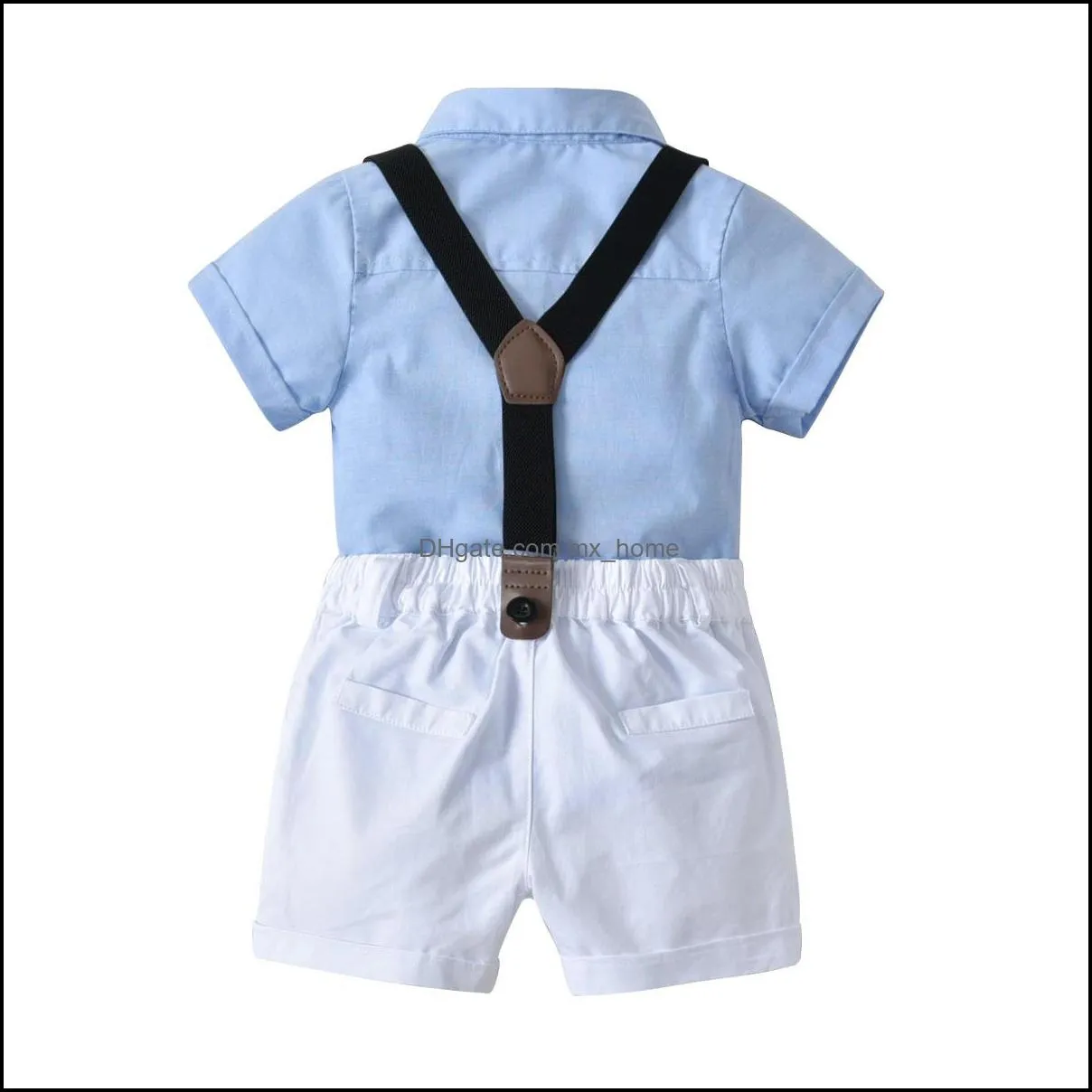 summer baby gentleman boys clothes set bowtie shirt + suspender shorts kids 2pcs set children boy outfits mxhome