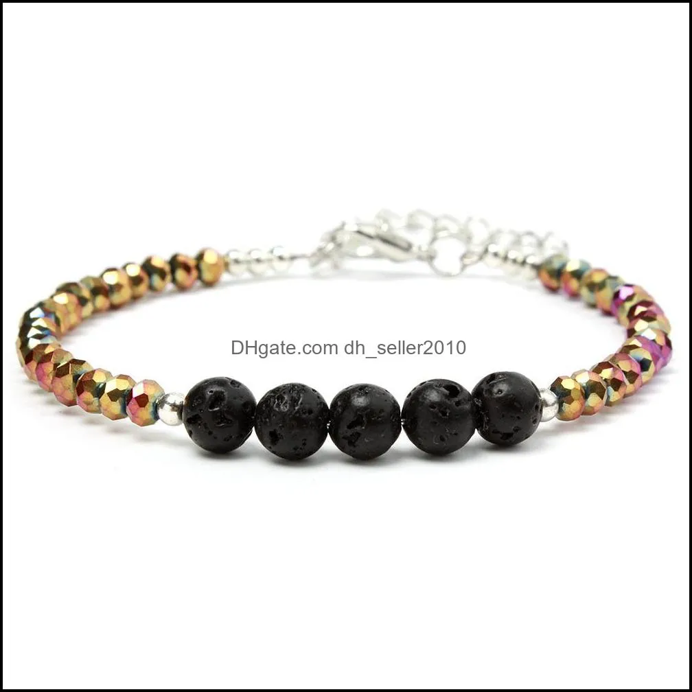 crystal beads bracelet for men women braided bracelets handmade adjustable jewelry black lava stone bracelets