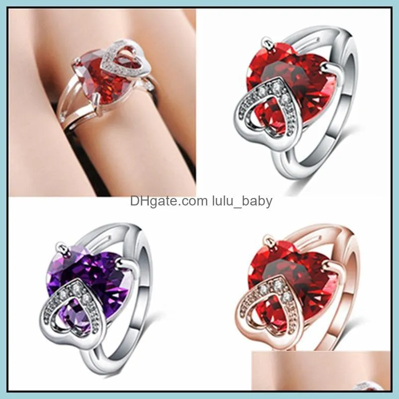 silver gold rings for women purple red crystal ring female heart rings grunge gothic accessories vintage fashion jewelry