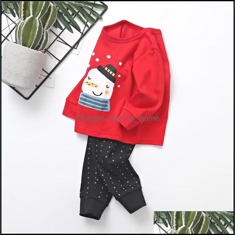 christmas children pajamas home clothes set kids cartoon cotton tops tshirt   pants kids 2pcs set children outfits mxhome