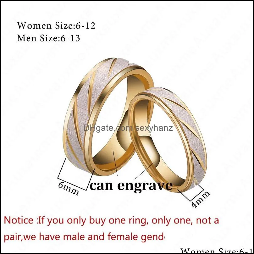 titanium steel couple rings, couple rings, engraved name, golden waves, wedding promise jewelry for women and men