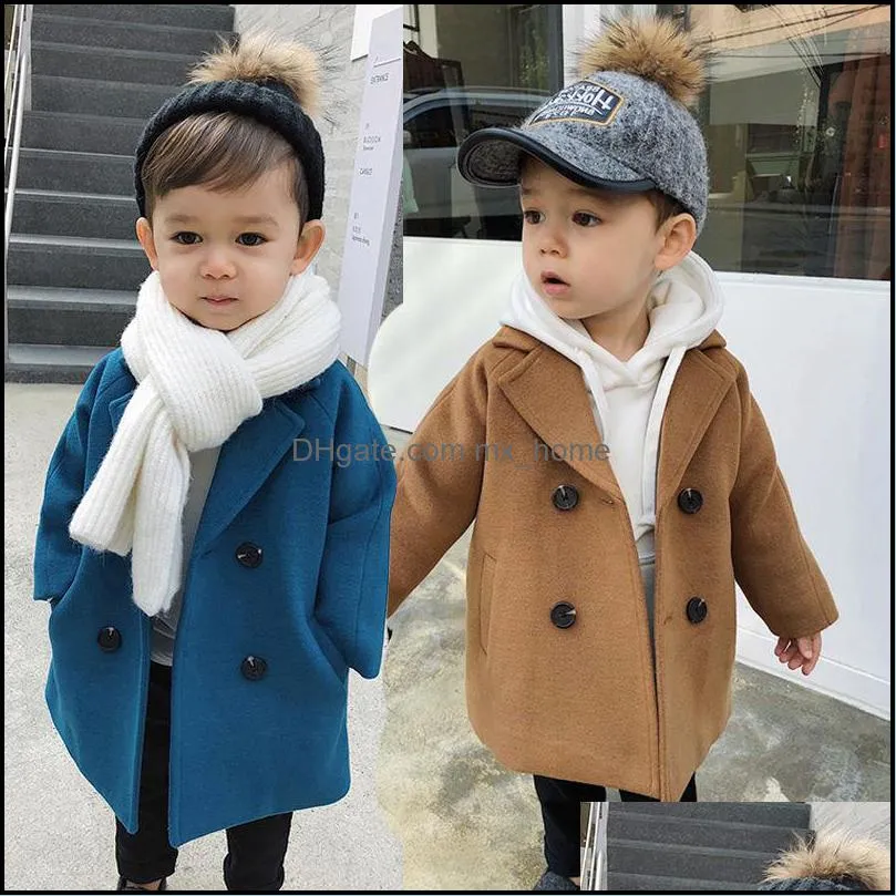 baby boy girls woolen jacket long double breasted warm infant toddle lapel tweed coat spring autumn winter baby outwear clothes mxhome