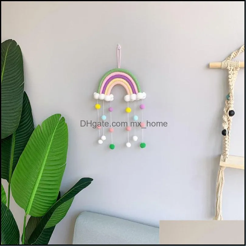 rainbow baby room decoration manual weave cloud ball pendants kids room wall hanging home children cute multi color mxhome