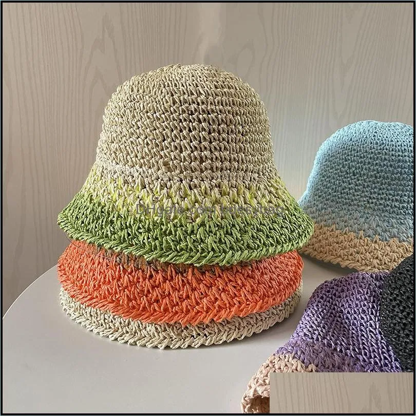 handmade straw bucket hat for girl women gradient color summer cap 2111107