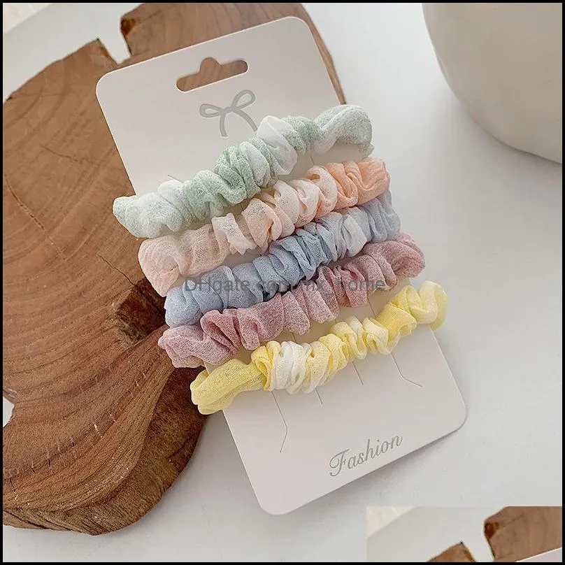 5 pieces/lot scrunchie hairband hair tie 11 style girl hair accessories satin stretch ponytail holders handmade gift headband mxhome