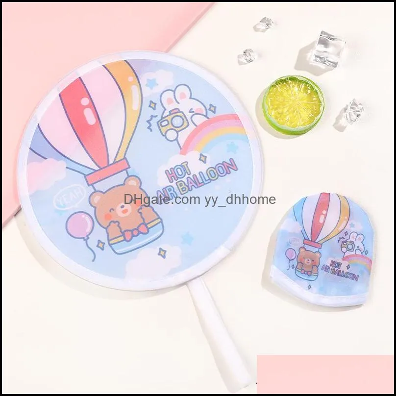 household sundries high quality polyester cartoon mini round disc portable fan folding pocket wallet flyer handheld