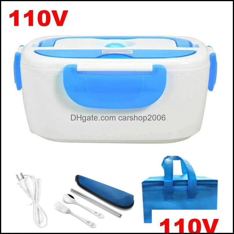 us eu plug electric heating lunch box stainless steel warmer container home school meal safe heated bento set dinnerware sets