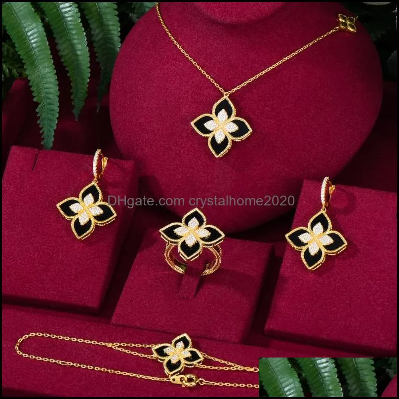 earrings & necklace soramoore trendy luxury lucky clover jewelry set bangle ring for women girl daily birthday anniversary gift
