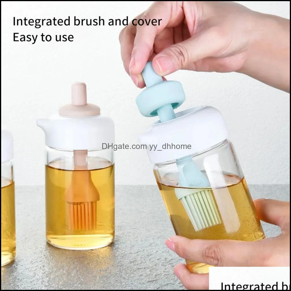 two-in-one brush oil bottles silicone barbecue oil brushs for kitchen bbq honey oils cake butters bread pastry cooking brushe bottle