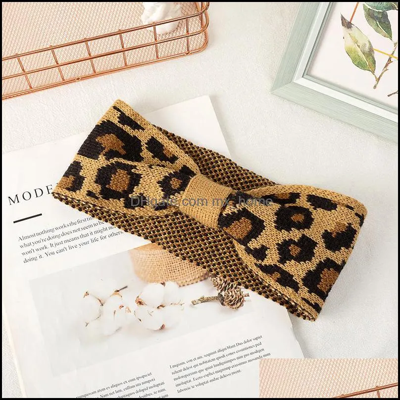 big kids headbands fashion knitted leopard cross-tie girls headwrap elastic knot children headwrap hair accessories for girls mxhome