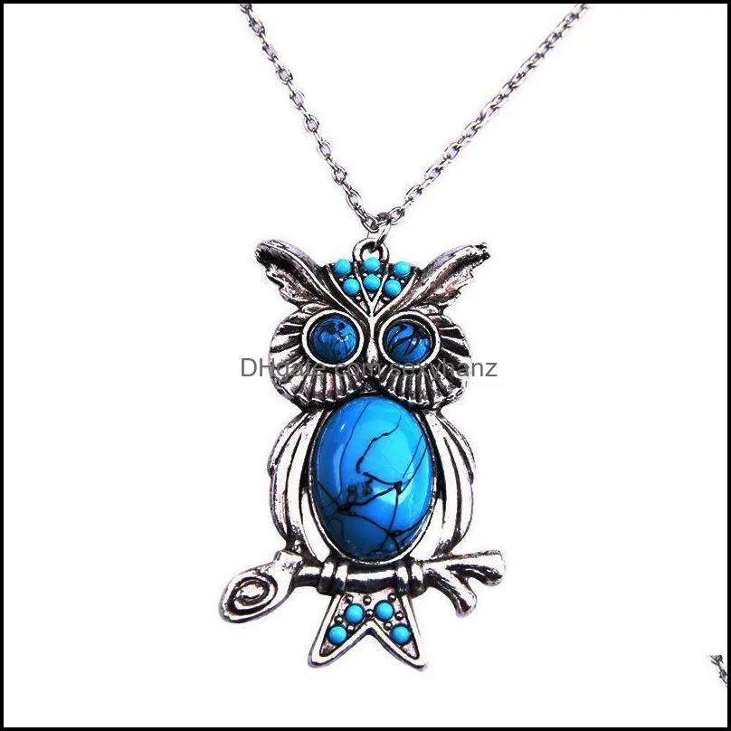 stone necklace chain vintage bohemia sweater long chain necklace owl pendant & necklace