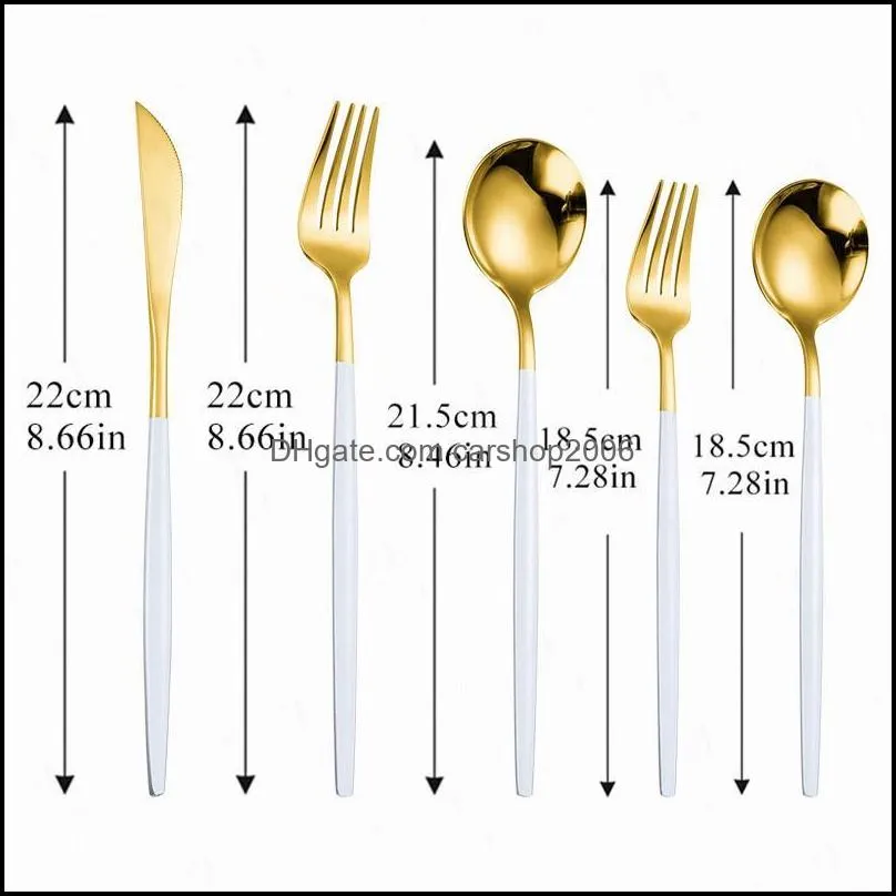 spoon set golden cutlery tableware stainless steel dinnerware sets dinning table white gold cutlerey flatware