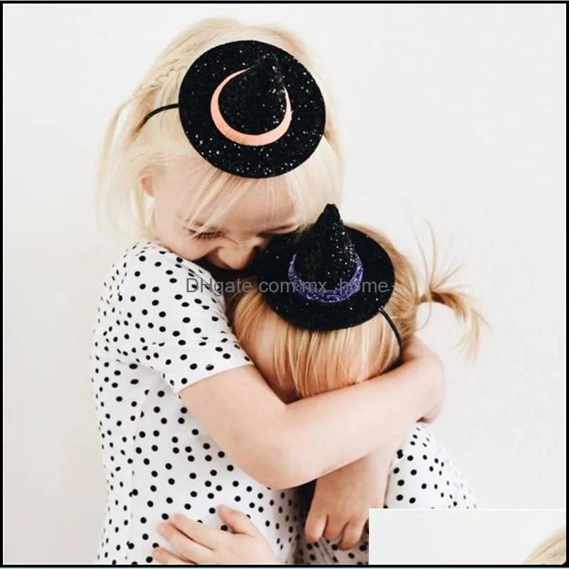 europe baby girls cute witch hat headband kids sequins bowknot pointy cap hairband children bandanas elastic head band mxhome