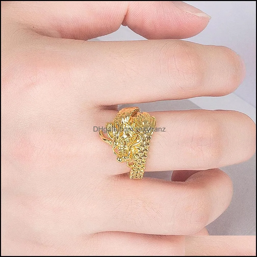 dragon head rings men punk rings boyfriend gift party gold ring