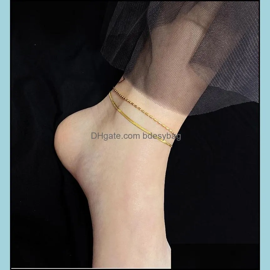 titanium steel anklets non-fade 18k gold plated double ankle bracelet women foot decoration 211458
