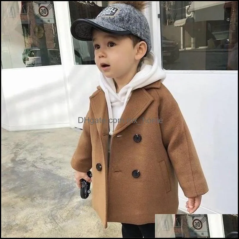 baby boy girls woolen jacket long double breasted warm infant toddle lapel tweed coat spring autumn winter baby outwear clothes mxhome