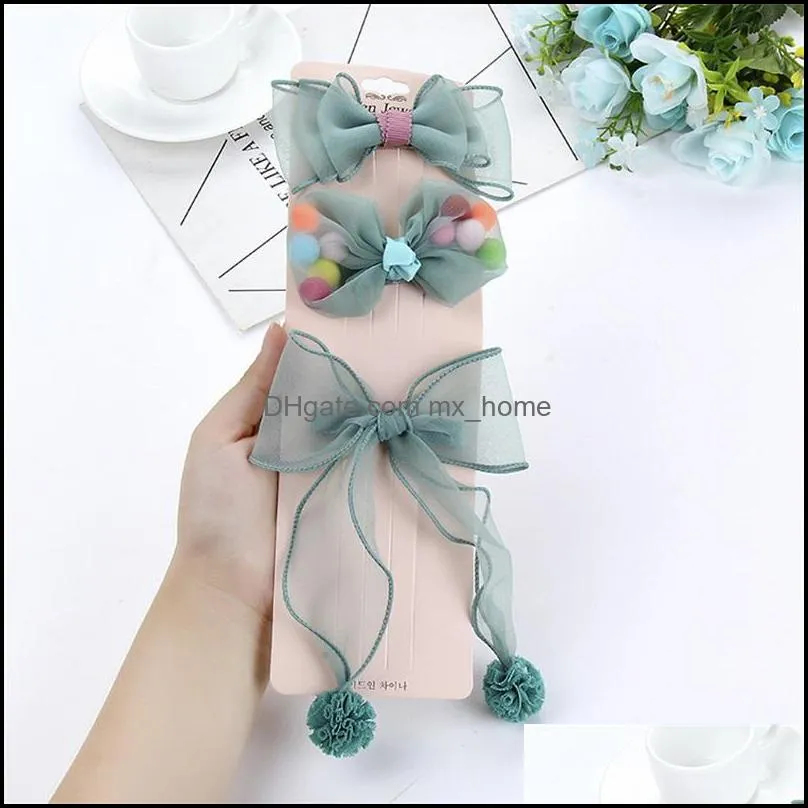 3pcs/set girls hairpins set lace ribbon bows hair clips solid color headdress kids sweet headwear fashion haires accessories mxhome