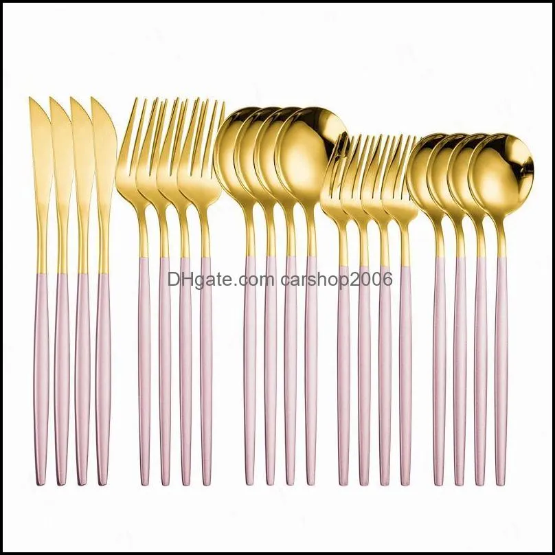 spoon set golden cutlery tableware stainless steel dinnerware sets dinning table white gold cutlerey flatware