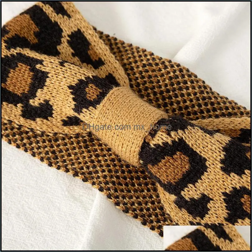 big kids headbands fashion knitted leopard cross-tie girls headwrap elastic knot children headwrap hair accessories for girls mxhome