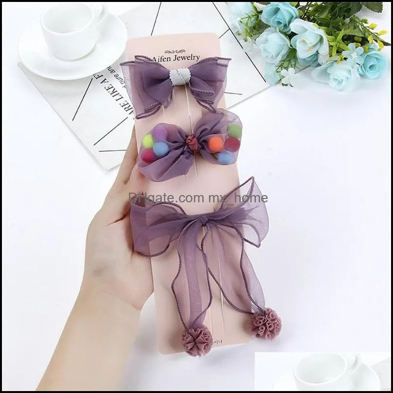 3pcs/set girls hairpins set lace ribbon bows hair clips solid color headdress kids sweet headwear fashion haires accessories mxhome