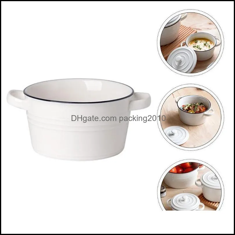 bowls 1pc nordic style bowl salad simple ceramic binaural (white)