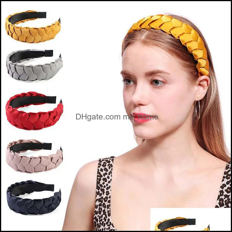 braid twist hair band for women solid color hand-woven headband headwear wide-brimmed fabric knotted hair accessories mxhome