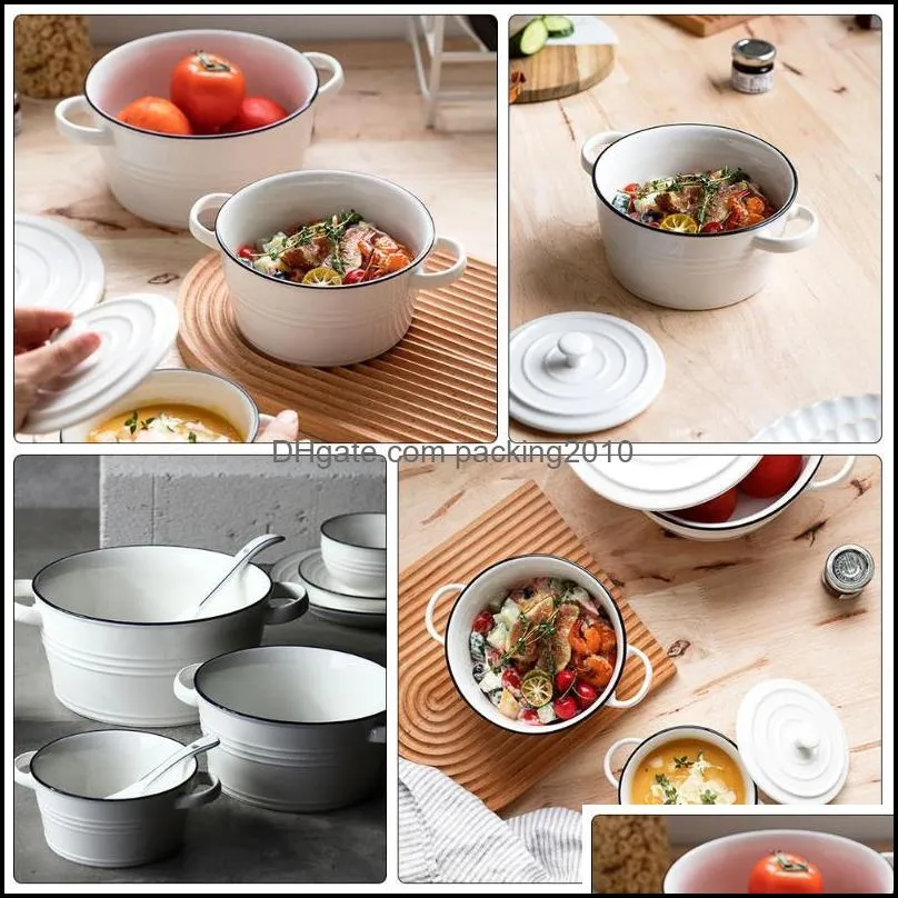 bowls 1pc nordic style bowl salad simple ceramic binaural (white)