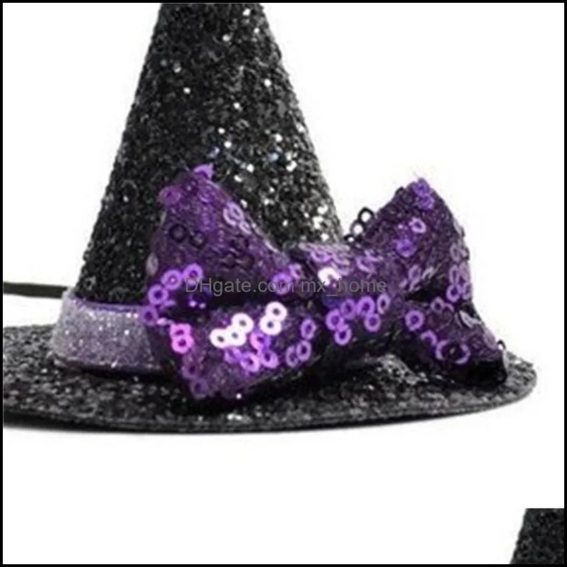 europe baby girls cute witch hat headband kids sequins bowknot pointy cap hairband children bandanas elastic head band mxhome