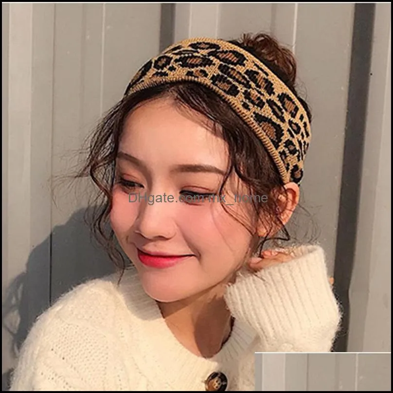 big kids headbands fashion knitted leopard cross-tie girls headwrap elastic knot children headwrap hair accessories for girls mxhome