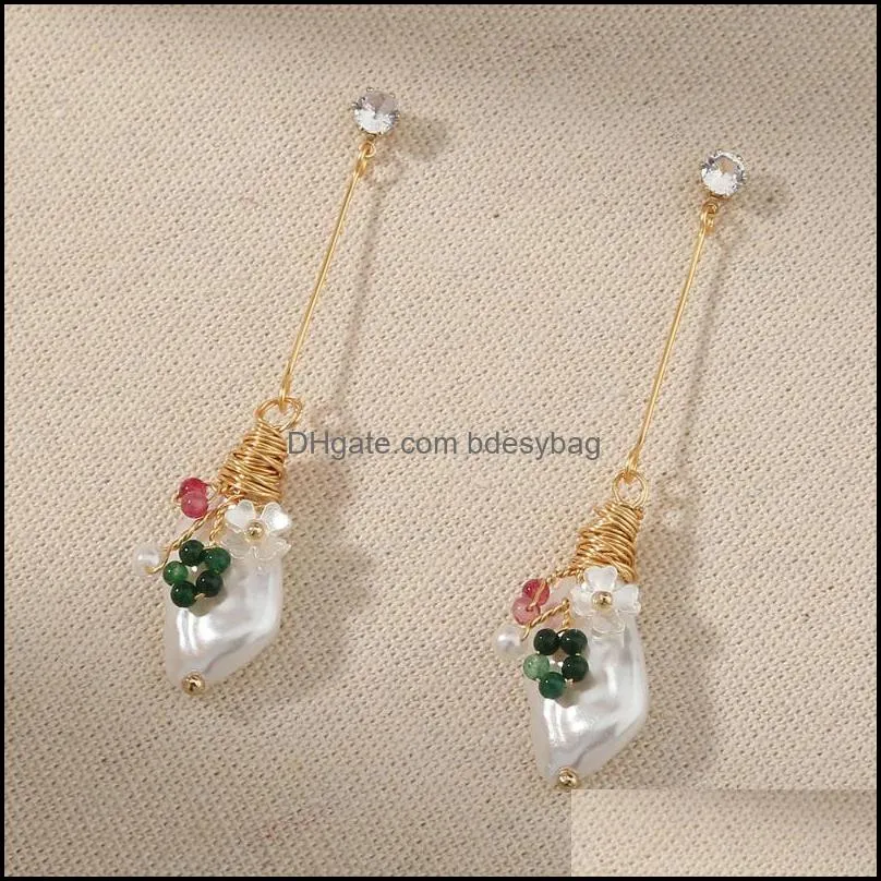 dangle & chandelier vintage baroque pearl earrings women flower manual winding design elegant natural stone eardrop fashion jewelry