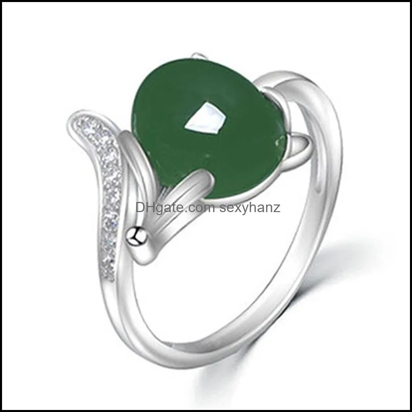 fashion retro natural hetian jade jasper fox ring female silver plated open ring emerald fire fox ring jewelry party birthday gift