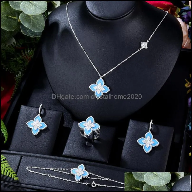 earrings & necklace soramoore trendy luxury lucky clover jewelry set bangle ring for women girl daily birthday anniversary gift