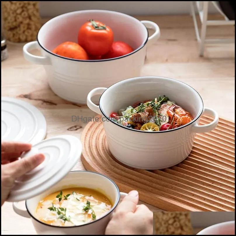 bowls 1pc nordic style bowl salad simple ceramic binaural (white)