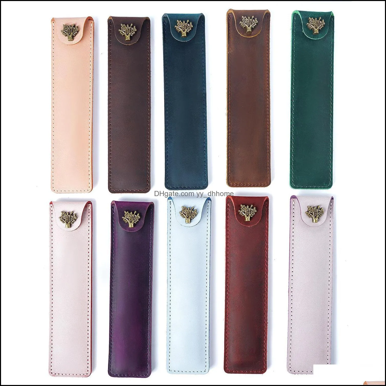 genuine leather pen pouch holder single pencil bag pens case with snap button for rollerball fountain ballpoint pen