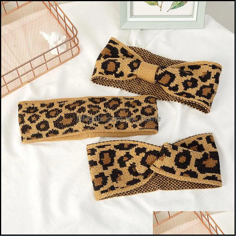 big kids headbands fashion knitted leopard cross-tie girls headwrap elastic knot children headwrap hair accessories for girls mxhome