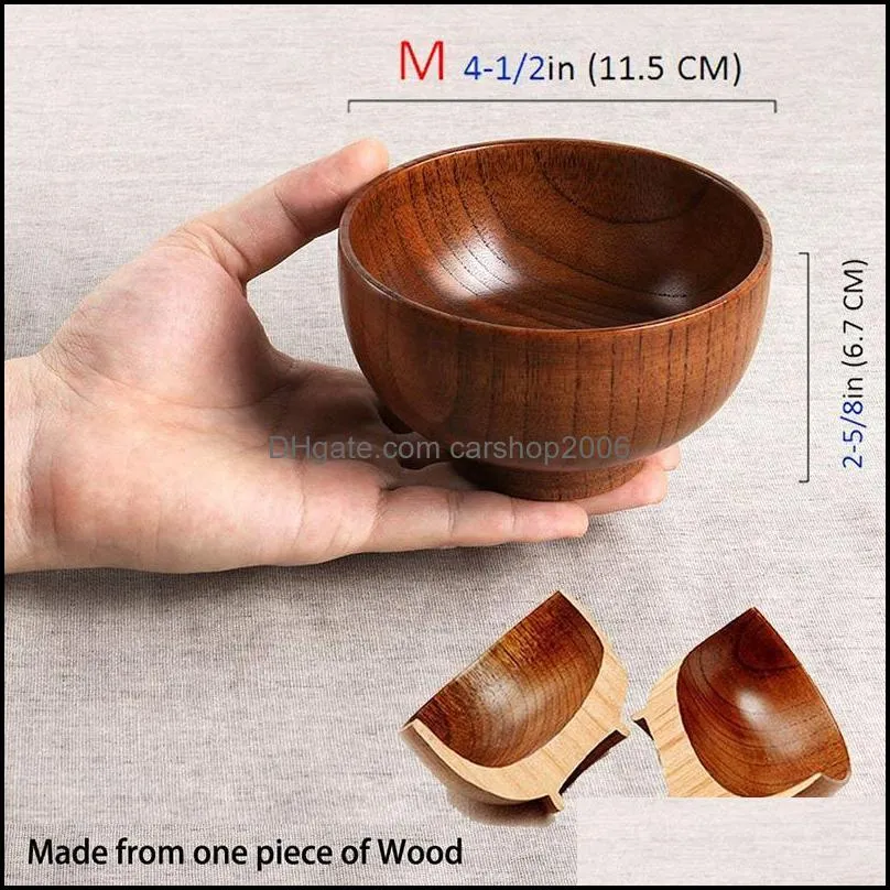 bowls jujube japanese-style wooden bowl rice noodle solid wood bowl, diameter 4.5 inches by 2-5 / 8 inches, for rice,