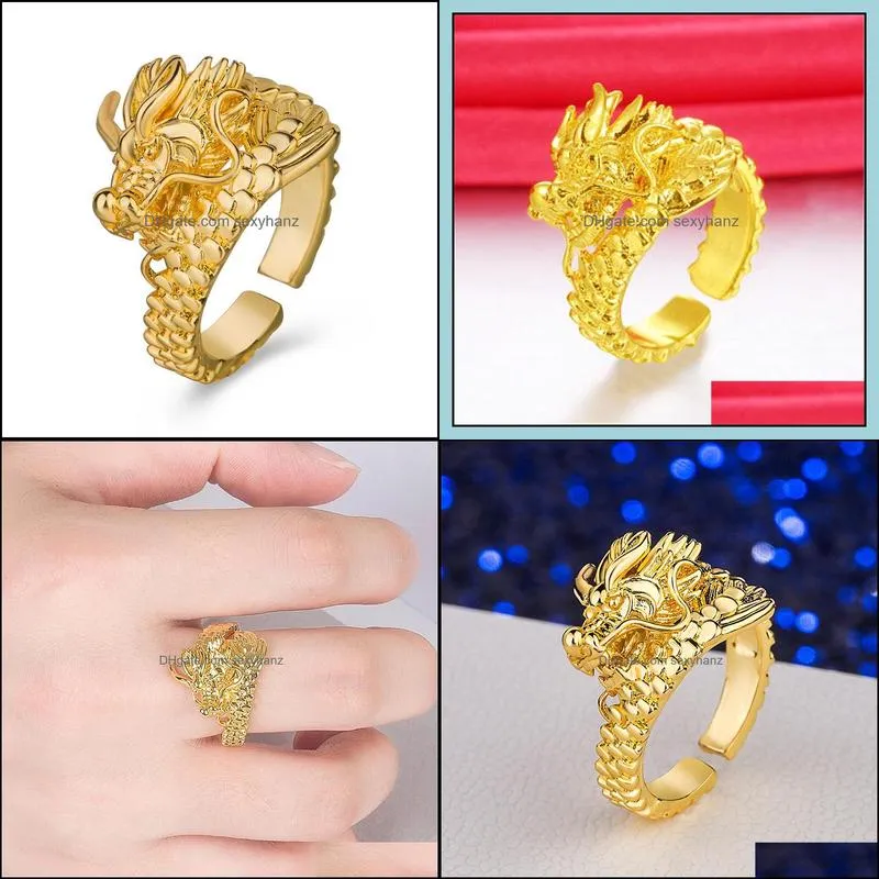 dragon head rings men punk rings boyfriend gift party gold ring