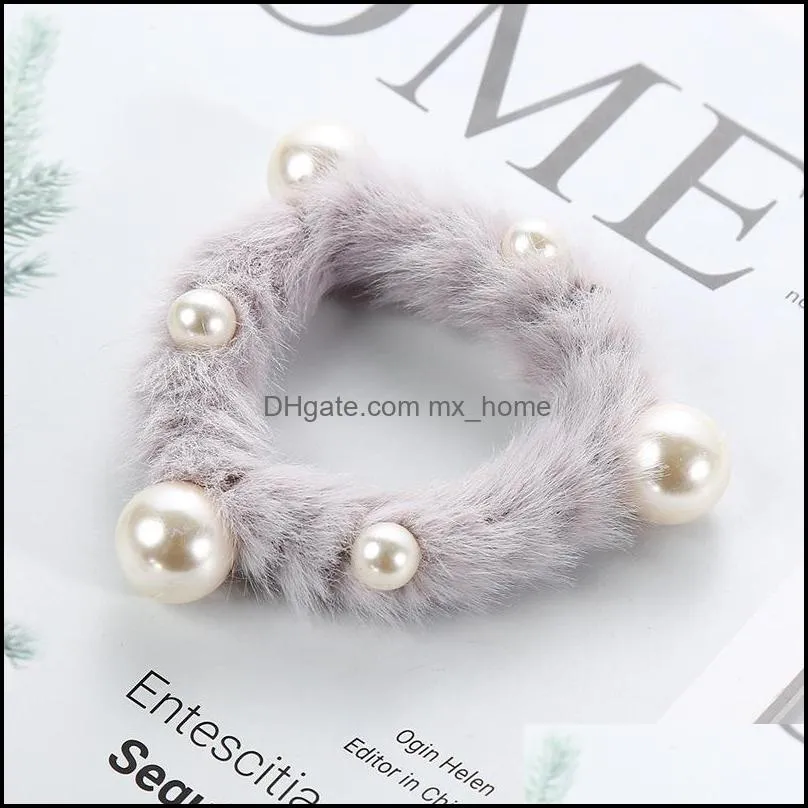 scrunchie stretch plush headband scrunchies women girls elastic faux fur pearl hair bands accessories hairs tie ring headdress mxhome