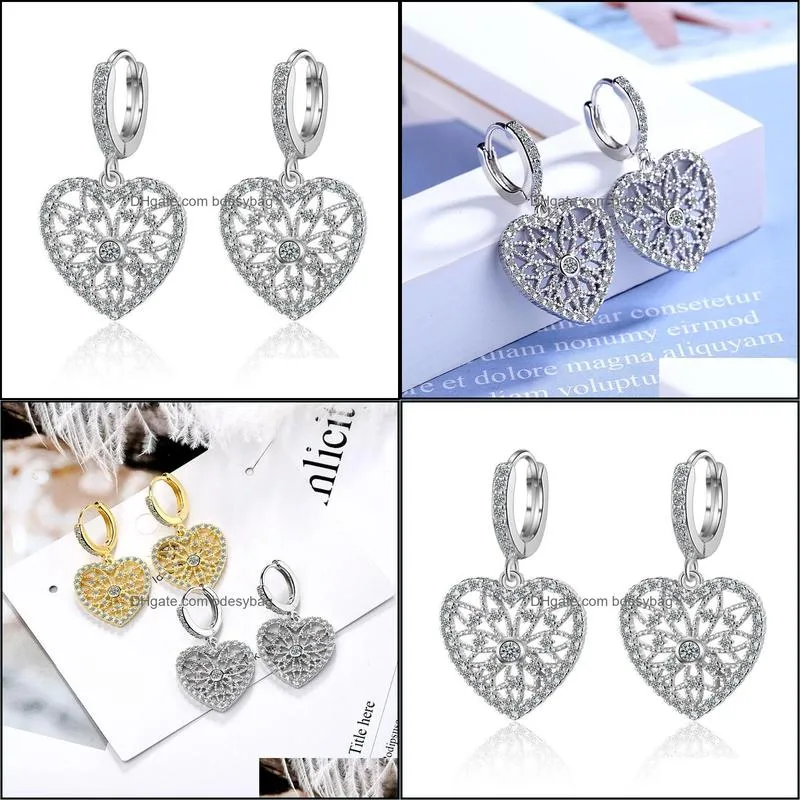 dangle & chandelier 2021 luxury heart 925 sterling silver earrings for women anniversary gift jewelry wholesale e6409