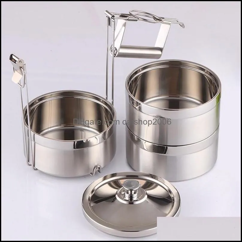 high quality 2 3 4 layer stainless steel thermal lunch box office picnic hand-held bento soup cup leakproof container dinnerware sets