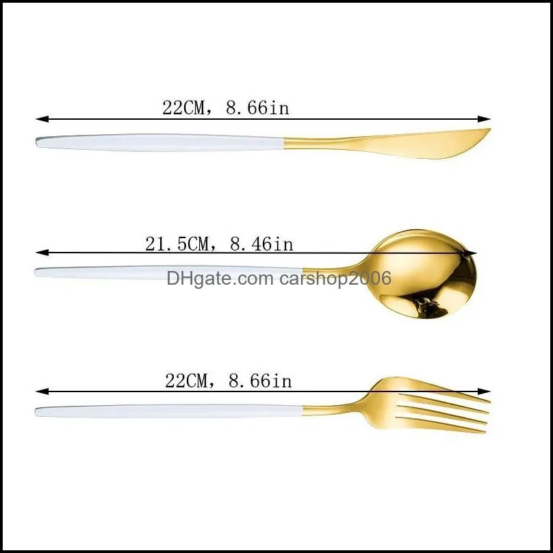 stainless steel cutlery set gold tableware dinner sets spoon fork knife dish kitchen dinnerware white