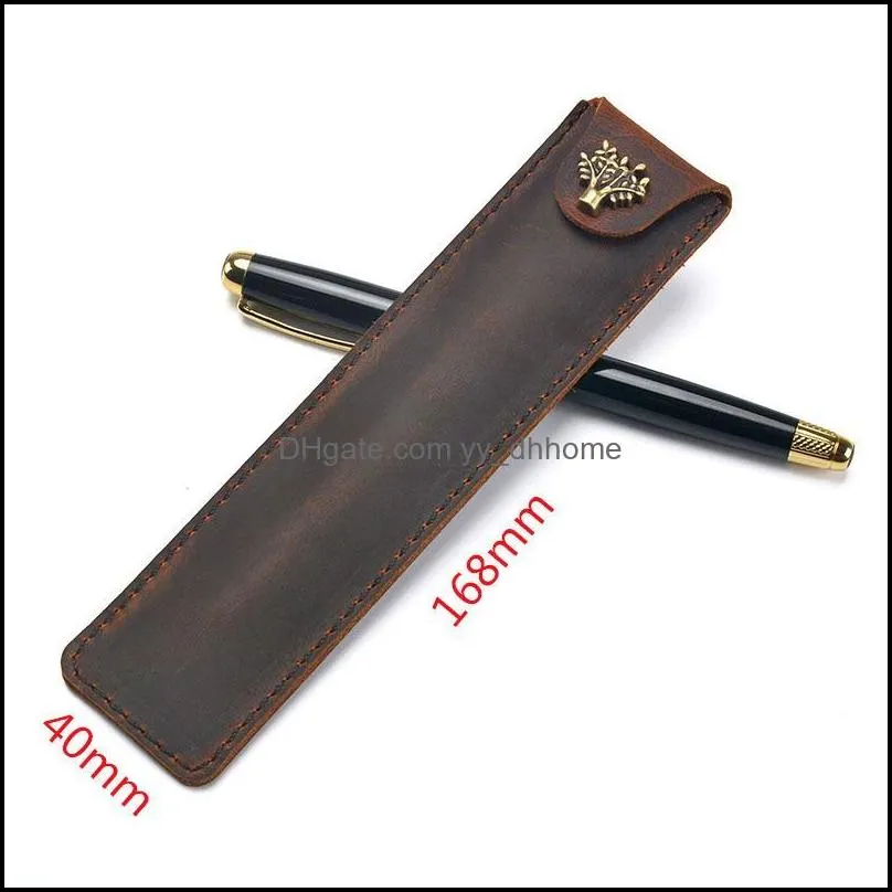 genuine leather pen pouch holder single pencil bag pens case with snap button for rollerball fountain ballpoint pen