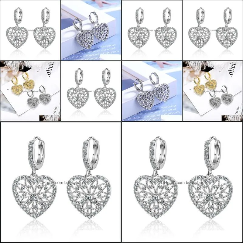 dangle & chandelier 2021 luxury heart 925 sterling silver earrings for women anniversary gift jewelry wholesale e6409