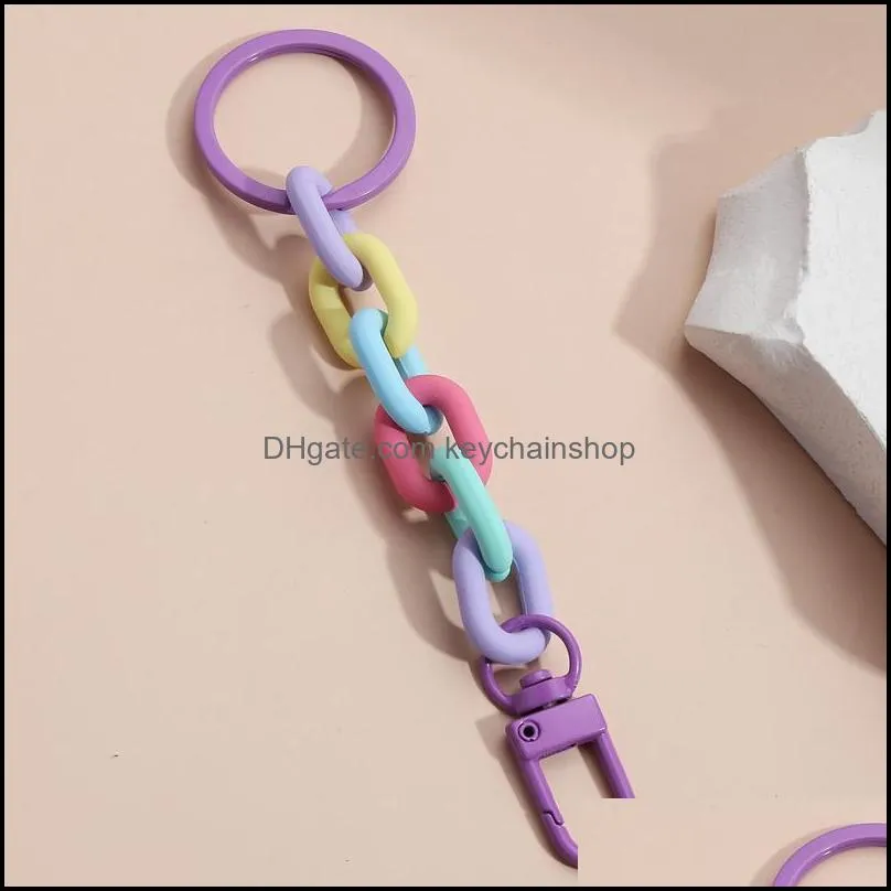 acrylic plastic link chain keychain macaron color handmade key ring for women girls handbag pendant accessories friendship gifts