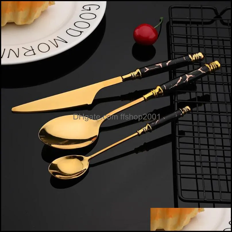 flatware sets 4/8/16pcs ceramic black gold dinnerware set stainless steel cutlery fork spoon knife dinner kitchen silverware