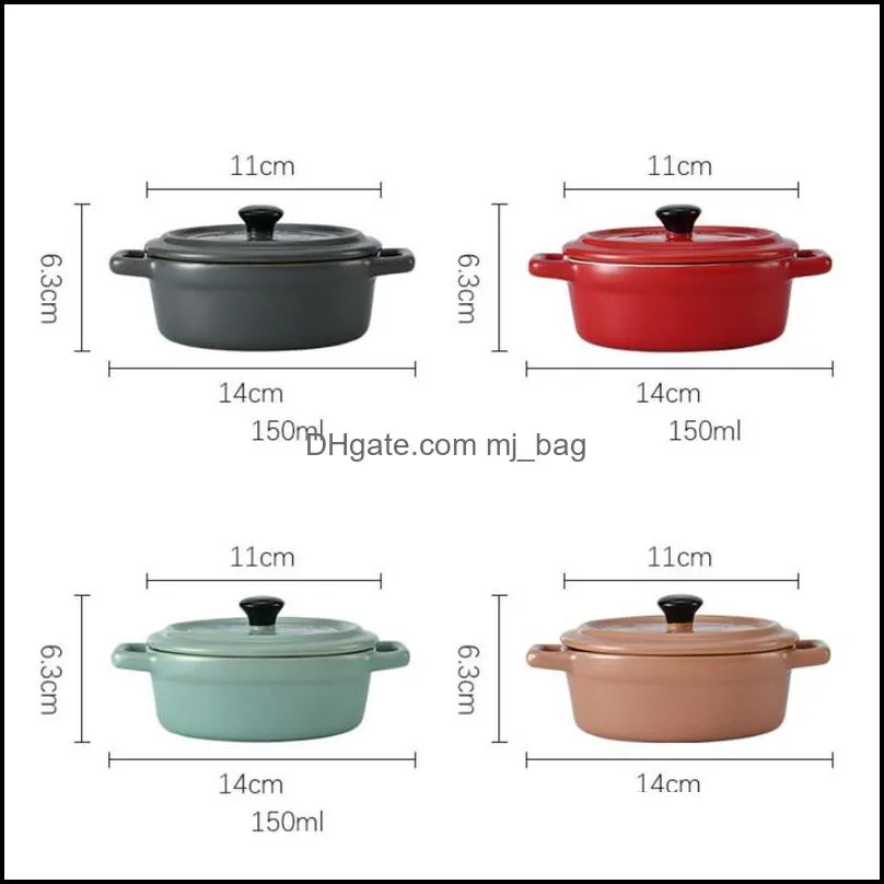 bowls nordic ceramic matte binaural salad dessert bowl with lid porcelain bird`s nest oven waterproof stewing pot tableware