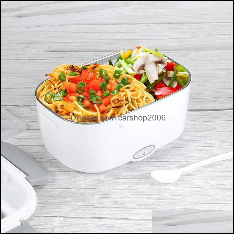 us eu plug electric heating lunch box stainless steel warmer container home school meal safe heated bento set dinnerware sets