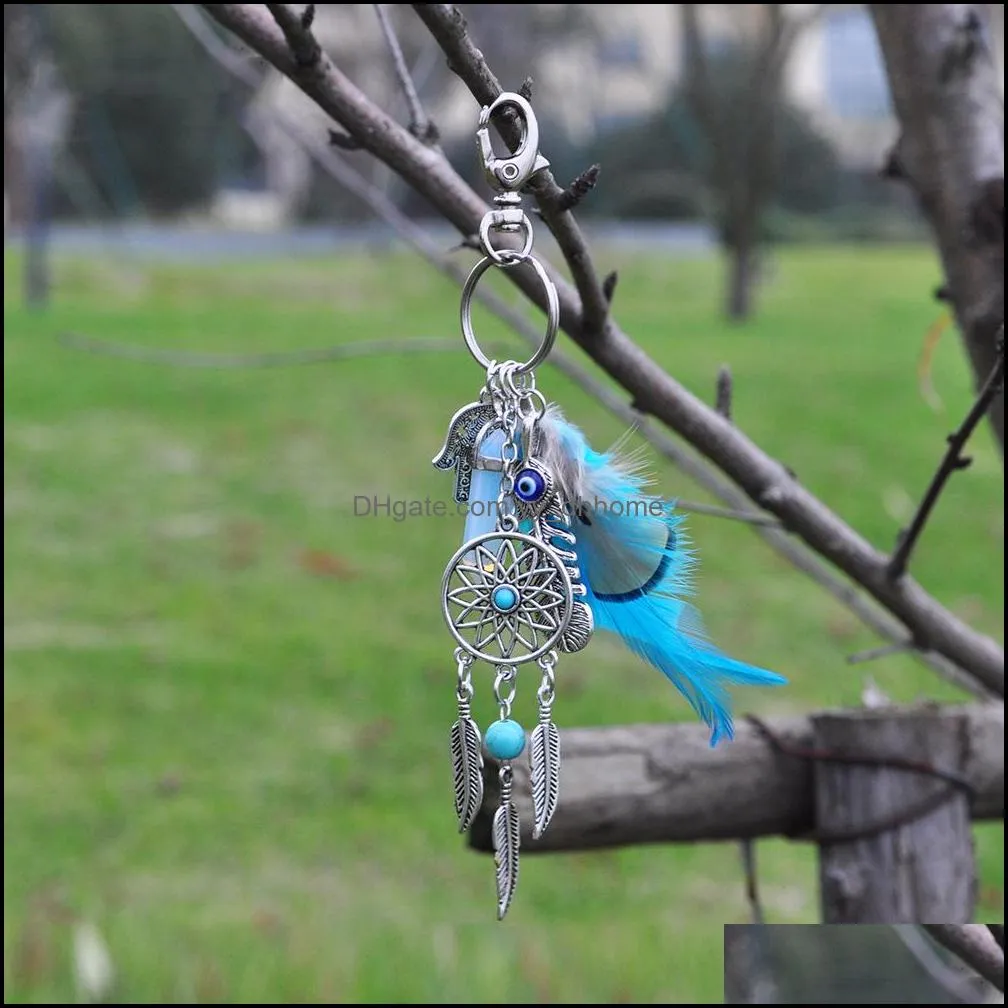 dreamcatcher keyring bag tassel charm fashion boho jewelry feather keychain opal stone artilady natural for ladies metal